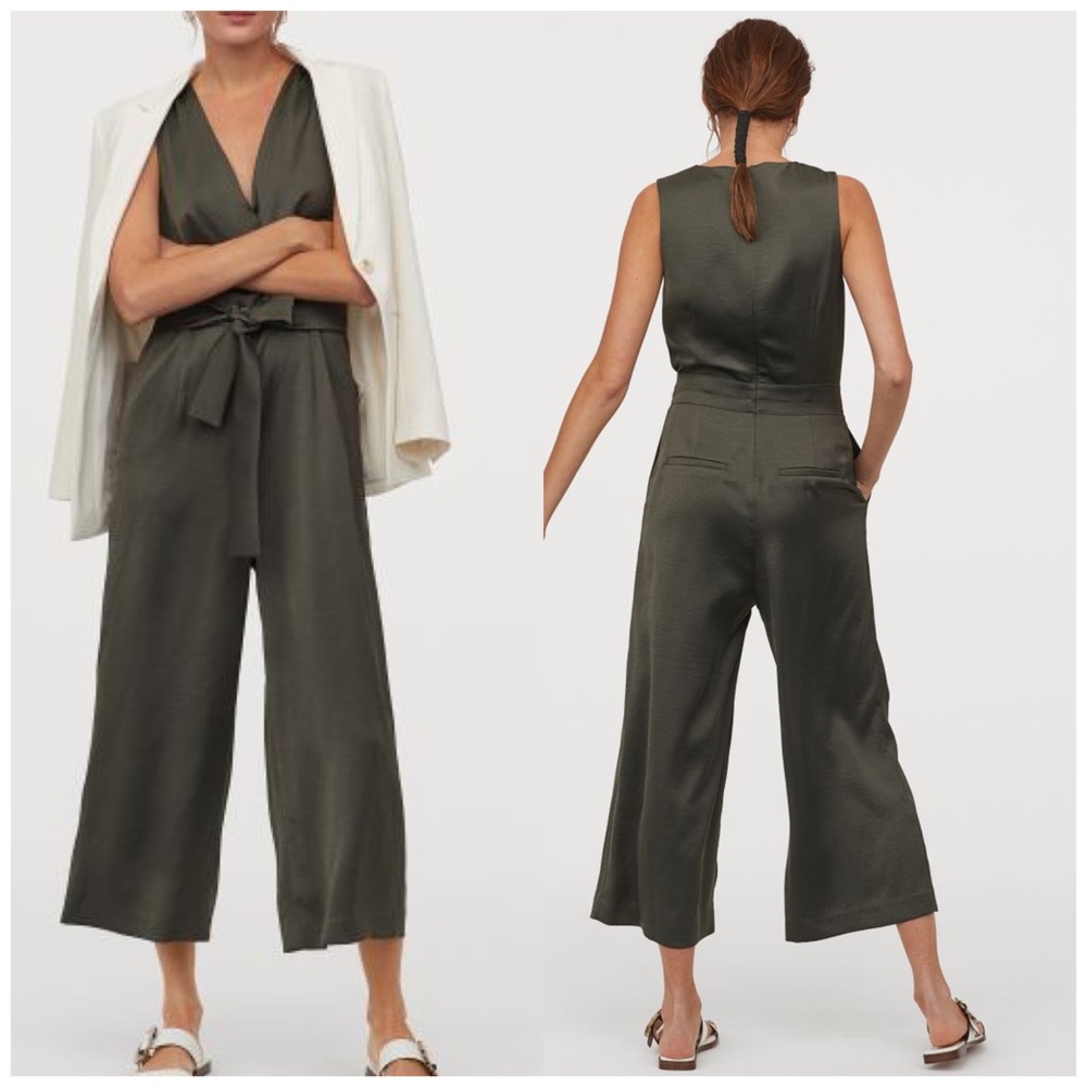 H&M Tie Belt Dark Khaki Jumpsuit